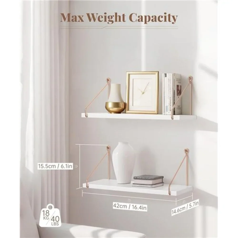 Floating Shelves for Wall, Metallic Gold White Wall Mounted Shelves, Bathroom